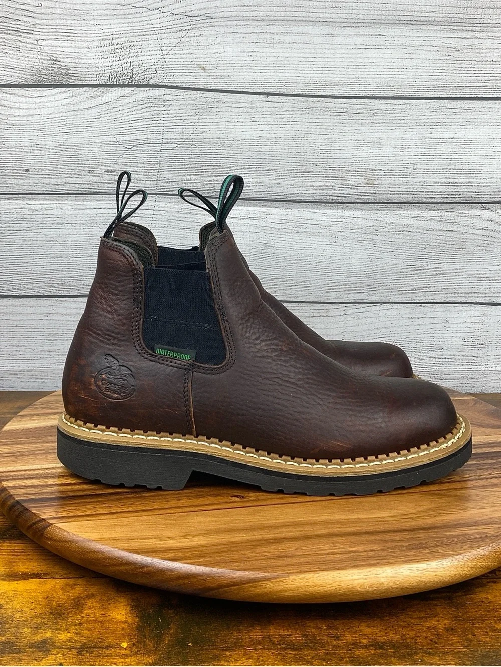 Georgia Boot Giant Waterproof High Romeo Work Boot Soft Toe Brown Leather Size 9